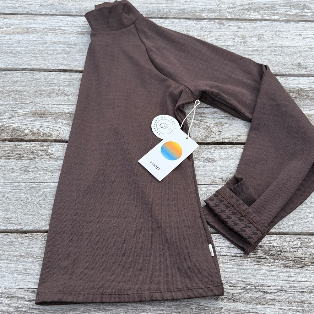 Vuori Long Sleeve Chilled Out Mock Java Houndstooth Women's Large NWT 🤎✨